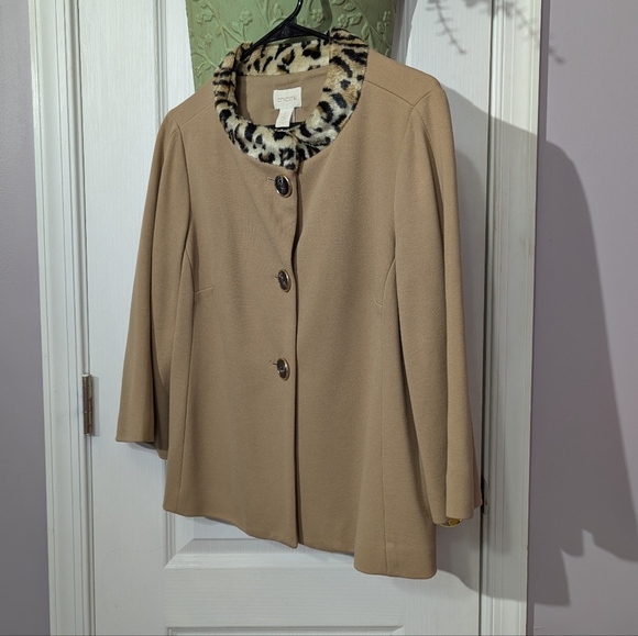 Chico's Tan Cape with Animal Print Collar - Picture 1 of 4